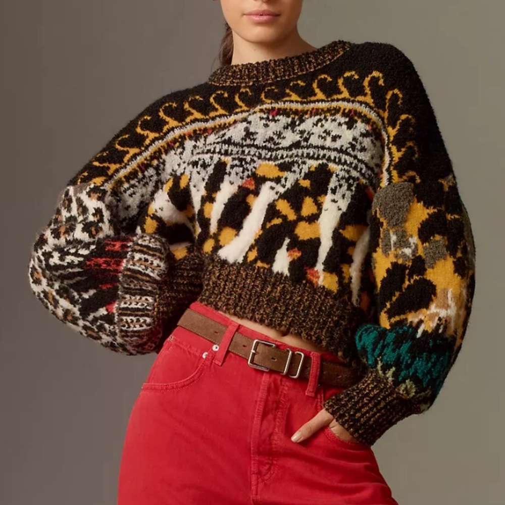 Womens Multicolor Patterned Cropped Sweater